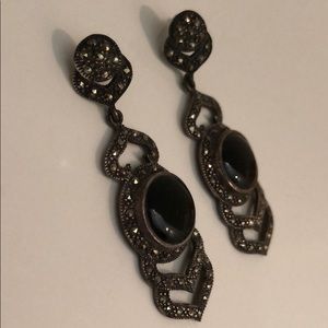VINTAGE BLACK ONYX MARCASITE CHEVRON DANGLING